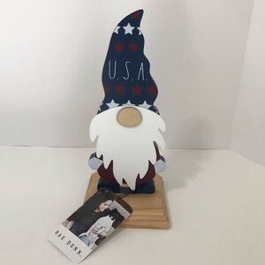 Rae Dunn USA Patriotic Wooden Gnome 10.5” Red White Blue Farmhouse